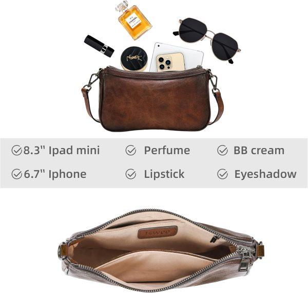 Iswee Leather Crossbody Bags for Women Small Designer Shoulder Bag Hobo Purse Satchel Handbags with Two Straps - Image 5