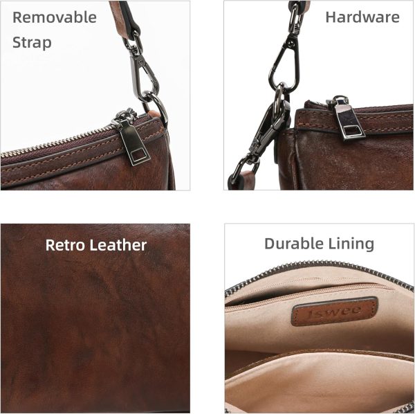 Iswee Leather Crossbody Bags for Women Small Designer Shoulder Bag Hobo Purse Satchel Handbags with Two Straps - Image 6